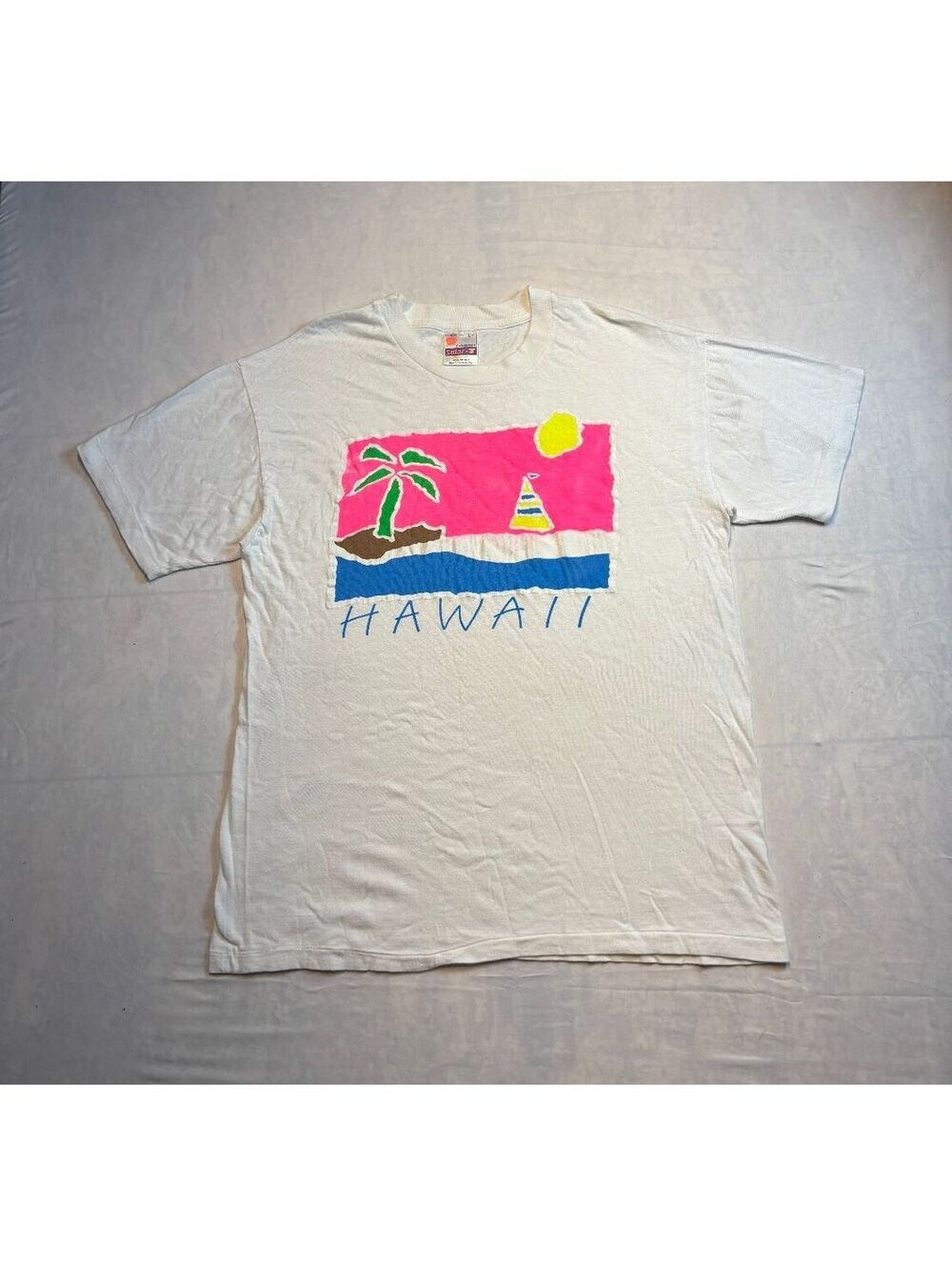 Vintage Solar-T Hawaii Graphic T-Shirt Large White Cotton